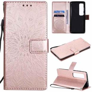 For Xiaomi Mi 10 Ultra Pressed Printing Sunflower Pattern Horizontal Flip PU Leather Case with Holder & Card Slots & Wallet & Lanyard(Rose Gold)