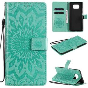 For Xiaomi Poco X3 NFC Pressed Printing Sunflower Pattern Horizontal Flip PU Leather Case with Holder & Card Slots & Wallet & Lanyard(Green)