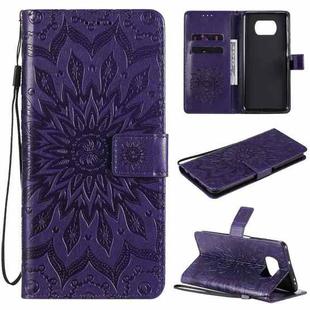 For Xiaomi Poco X3 NFC Pressed Printing Sunflower Pattern Horizontal Flip PU Leather Case with Holder & Card Slots & Wallet & Lanyard(Purple)