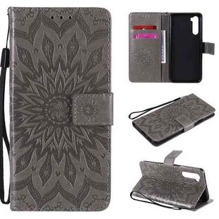 For OnePlus Nord Pressed Printing Sunflower Pattern Horizontal Flip PU Leather Case with Holder & Card Slots & Wallet & Lanyard(Grey)