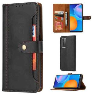 For Huawei P smart 2021 Calf Texture Double Fold Clasp Horizontal Flip Leather Case with Photo Frame & Holder & Card Slots & Wallet(Black)