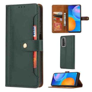 For Huawei P smart 2021 Calf Texture Double Fold Clasp Horizontal Flip Leather Case with Photo Frame & Holder & Card Slots & Wallet(Green)