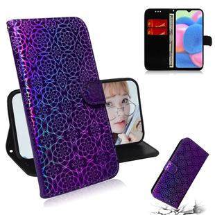 For Galaxy A30s Solid Color Colorful Magnetic Buckle Horizontal Flip PU Leather Case with Holder & Card Slots & Wallet & Lanyard(Purple)