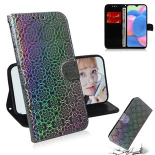 For Galaxy A30s Solid Color Colorful Magnetic Buckle Horizontal Flip PU Leather Case with Holder & Card Slots & Wallet & Lanyard(Silver)