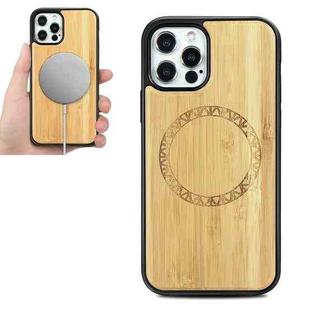 For iPhone 12 mini Wood Veneer Ring Embossed Magsafe Case Magnetic TPU Shockproof Case (Bamboo)