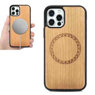 For iPhone 12 mini Wood Veneer Ring Embossed Magsafe Case Magnetic TPU Shockproof Case (Cherry Wood)