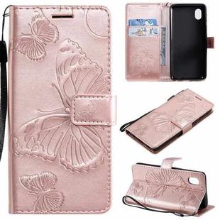 For Samsung Galaxy A01 Core 3D Butterflies Embossing Pattern Horizontal Flip Leather Case with Holder & Card Slot & Wallet(Rose Gold)
