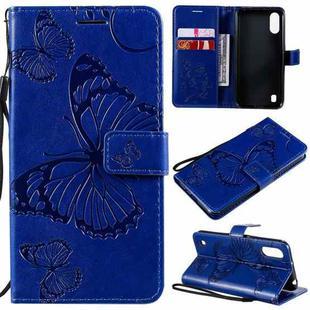 For Samsung Galaxy A01 3D Butterflies Embossing Pattern Horizontal Flip Leather Case with Holder & Card Slot & Wallet(Blue)
