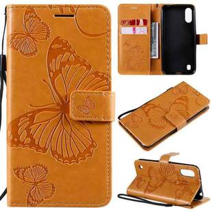 For Samsung Galaxy A01 3D Butterflies Embossing Pattern Horizontal Flip Leather Case with Holder & Card Slot & Wallet(Yellow)