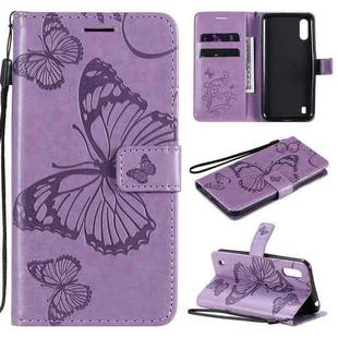 For Samsung Galaxy M01 3D Butterflies Embossing Pattern Horizontal Flip Leather Case with Holder & Card Slot & Wallet(Purple)