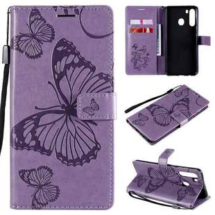 For Samsung Galaxy A21 3D Butterflies Embossing Pattern Horizontal Flip Leather Case with Holder & Card Slot & Wallet(Purple)