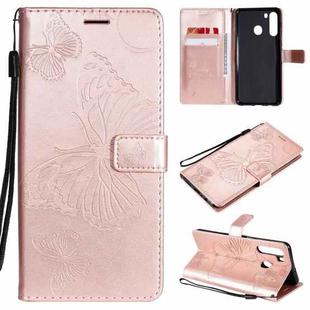 For Samsung Galaxy A21 3D Butterflies Embossing Pattern Horizontal Flip Leather Case with Holder & Card Slot & Wallet(Rose Gold)