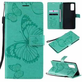 For Samsung Galaxy S20 FE 5G / S20 Lite 3D Butterflies Embossing Pattern Horizontal Flip Leather Case with Holder & Card Slot & Wallet(Green)