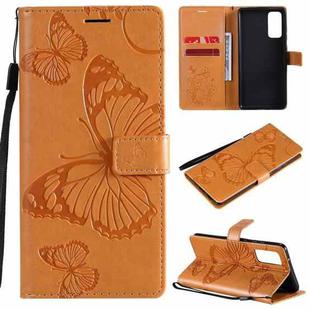 For Samsung Galaxy S20 FE 5G / S20 Lite 3D Butterflies Embossing Pattern Horizontal Flip Leather Case with Holder & Card Slot & Wallet(Yellow)