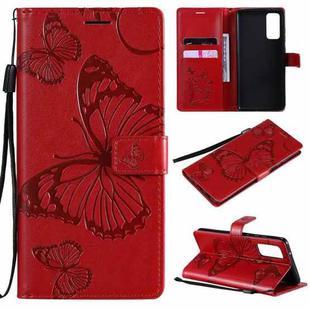 For Samsung Galaxy S20 FE 5G / S20 Lite 3D Butterflies Embossing Pattern Horizontal Flip Leather Case with Holder & Card Slot & Wallet(Red)