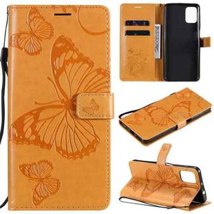 For Motorola Moto G9 Plus 3D Butterflies Embossing Pattern Horizontal Flip Leather Case with Holder & Card Slot & Wallet(Yellow)