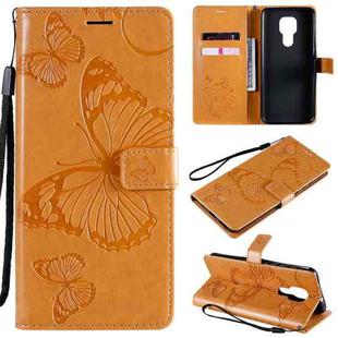 For Motorola Moto G9 Play 3D Butterflies Embossing Pattern Horizontal Flip Leather Case with Holder & Card Slot & Wallet(Yellow)
