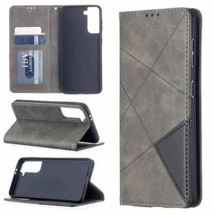 For Samsung Galaxy S21 5G Rhombus Texture Horizontal Flip Magnetic Leather Case with Holder & Card Slots(Grey)