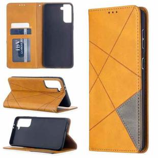 For Samsung Galaxy S21+ 5G Rhombus Texture Horizontal Flip Magnetic Leather Case with Holder & Card Slots(Yellow)