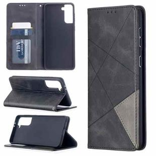 For Samsung Galaxy S21+ 5G Rhombus Texture Horizontal Flip Magnetic Leather Case with Holder & Card Slots(Black)