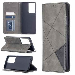 For Samsung Galaxy S21 Ultra 5G Rhombus Texture Horizontal Flip Magnetic Leather Case with Holder & Card Slots(Grey)