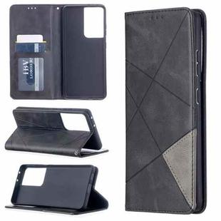 For Samsung Galaxy S21 Ultra 5G Rhombus Texture Horizontal Flip Magnetic Leather Case with Holder & Card Slots(Black)