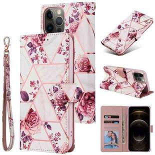 For iPhone 12 Pro Max Marble Bronzing Stitching Horizontal Flip PU Leather Case with Holder & Card Slots & Wallet & Photo Frame(Rose Gold)