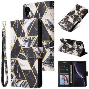 For iPhone XR Marble Bronzing Stitching Horizontal Flip PU Leather Case with Holder & Card Slots & Wallet & Photo Frame(Black)