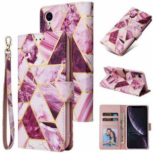 For iPhone XR Marble Bronzing Stitching Horizontal Flip PU Leather Case with Holder & Card Slots & Wallet & Photo Frame(Purple)
