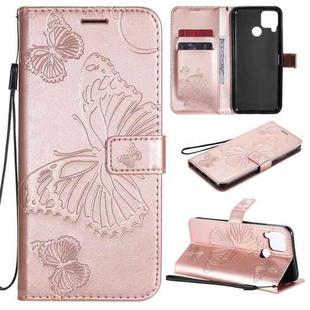 For OPPO Realme C15 3D Butterflies Embossing Pattern Horizontal Flip Leather Case with Holder & Card Slot & Wallet & Lanyard(Rose Gold)