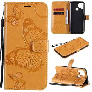 For OPPO Realme C15 3D Butterflies Embossing Pattern Horizontal Flip Leather Case with Holder & Card Slot & Wallet & Lanyard(Yellow)