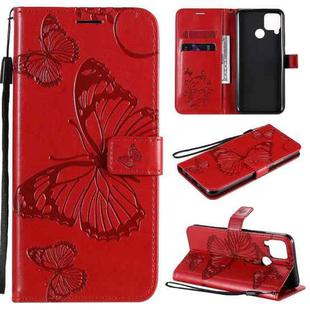 For OPPO Realme C15 3D Butterflies Embossing Pattern Horizontal Flip Leather Case with Holder & Card Slot & Wallet & Lanyard(Red)