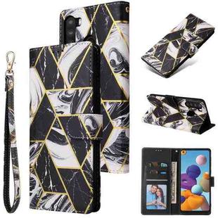 For Samsung Galaxy A21 Marble Bronzing Stitching Horizontal Flip PU Leather Case with Holder & Card Slots & Wallet & Photo Frame(Black)