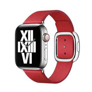Modern Style Leather Watch Band For Apple Watch Series 7 45mm / 6 & SE & 5 & 4 44mm / 3 & 2 & 1 42mm(Red)