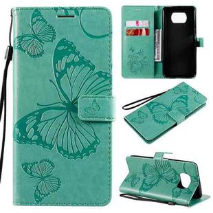 For Xiaomi Poco X3 NFC 3D Butterflies Embossing Pattern Horizontal Flip Leather Case with Holder & Card Slot & Wallet(Green)