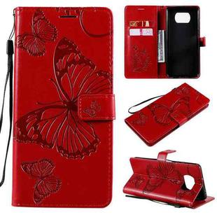 For Xiaomi Poco X3 NFC 3D Butterflies Embossing Pattern Horizontal Flip Leather Case with Holder & Card Slot & Wallet(Red)