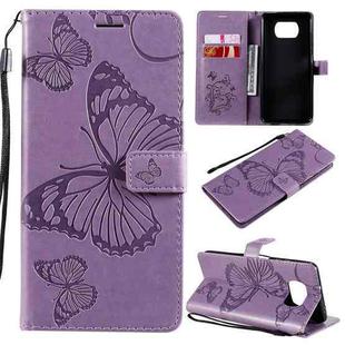 For Xiaomi Poco X3 NFC 3D Butterflies Embossing Pattern Horizontal Flip Leather Case with Holder & Card Slot & Wallet(Purple)