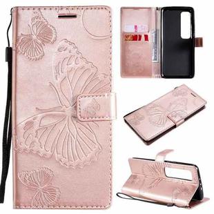 For Xiaomi Mi 10 Ultra 3D Butterflies Embossing Pattern Horizontal Flip Leather Case with Holder & Card Slot & Wallet(Rose Gold)