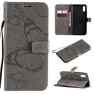 For Xiaomi Redmi 9A 3D Butterflies Embossing Pattern Horizontal Flip Leather Case with Holder & Card Slot & Wallet(Grey)