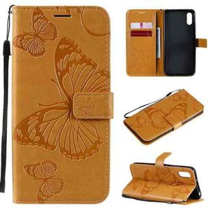 For Xiaomi Redmi 9A 3D Butterflies Embossing Pattern Horizontal Flip Leather Case with Holder & Card Slot & Wallet(Yellow)