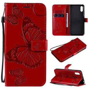 For Xiaomi Redmi 9A 3D Butterflies Embossing Pattern Horizontal Flip Leather Case with Holder & Card Slot & Wallet(Red)