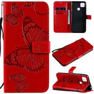 For Xiaomi Redmi 9C 3D Butterflies Embossing Pattern Horizontal Flip Leather Case with Holder & Card Slot & Wallet(Red)