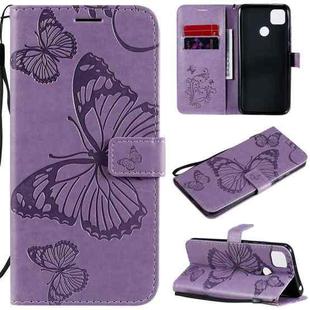 For Xiaomi Redmi 9C 3D Butterflies Embossing Pattern Horizontal Flip Leather Case with Holder & Card Slot & Wallet(Purple)