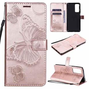 For Huawei Honor Play4 / Maimang 9 3D Butterflies Embossing Pattern Horizontal Flip Leather Case with Holder & Card Slot & Wallet(Rose Gold)