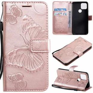 For Google Pixel 5 3D Butterflies Embossing Pattern Horizontal Flip Leather Case with Holder & Card Slot & Wallet & Lanyard(Rose Gold)
