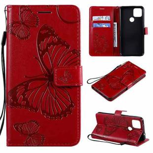 For Google Pixel 4A 5G 3D Butterflies Embossing Pattern Horizontal Flip Leather Case with Holder & Card Slot & Wallet & Lanyard(Red)