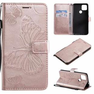 For Google Pixel 4A 5G 3D Butterflies Embossing Pattern Horizontal Flip Leather Case with Holder & Card Slot & Wallet & Lanyard(Rose Gold)
