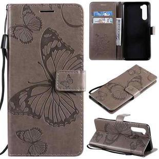 For OnePlus Nord 3D Butterflies Embossing Pattern Horizontal Flip Leather Case with Holder & Card Slot & Wallet & Lanyard(Grey)