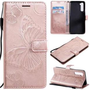 For OnePlus Nord 3D Butterflies Embossing Pattern Horizontal Flip Leather Case with Holder & Card Slot & Wallet & Lanyard(Rose Gold)
