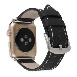 Calfskin Genuine Leather Watch Band For Apple Watch Series 7 41mm / 6 & SE & 5 & 4 40mm / 3 & 2 & 1 38mm(Black)